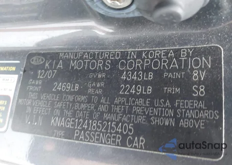 2008 Kia Optima Lx from USA, damaged, VIN KNAGE124185215405